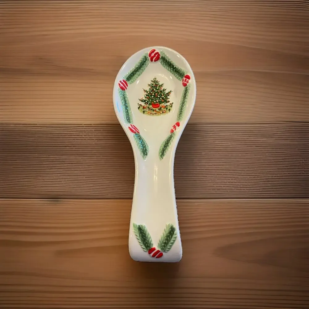 Pfaltzgraff Christmas Tree Spoon Rest Holiday Ceramic Village Scene